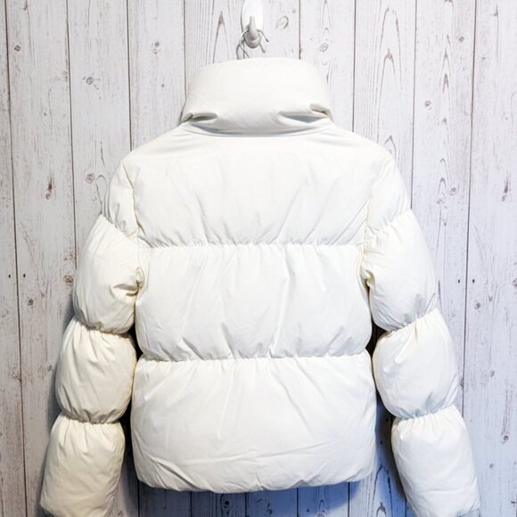 BCBGMAXAZRIA Womens (XXS) Two-Tone Cropped Puffer Jacket Beige Cream Bubble Coat - Picture 4 of 7